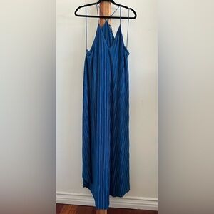 Zara Blue Striped Pleated Maxi Dress